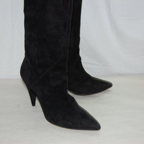 39/8.5❤️SAINT LAURENT NIKI Black Leather Over Knee Thigh HIGH Heels BOOTS ITALY - Picture 1 of 16